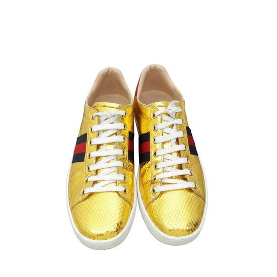 Gucci Gold Ace Metallic Python Sneaker 39.5