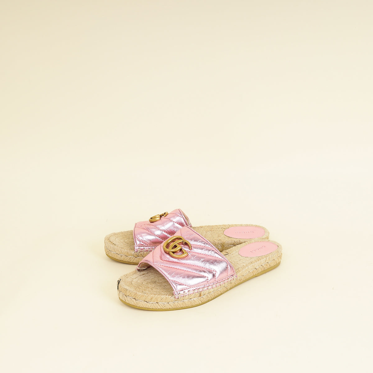 Gucci Metallic Pink GG Marmont Espadrille Sandal 39-Gucci-THE CLOSET
