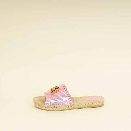 Gucci Metallic Pink GG Marmont Espadrille Sandal 39-Gucci-THE CLOSET