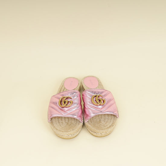 Gucci Metallic Pink GG Marmont Espadrille Sandal 39-Gucci-THE CLOSET