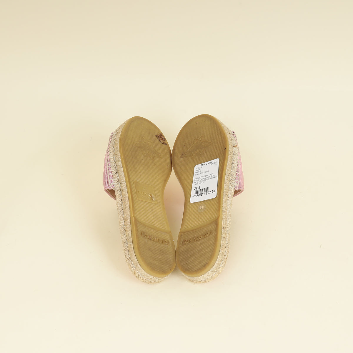 Gucci Metallic Pink GG Marmont Espadrille Sandal 39-Gucci-THE CLOSET