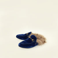 Gucci Royal Blue Fur Princetown Mules 39.5