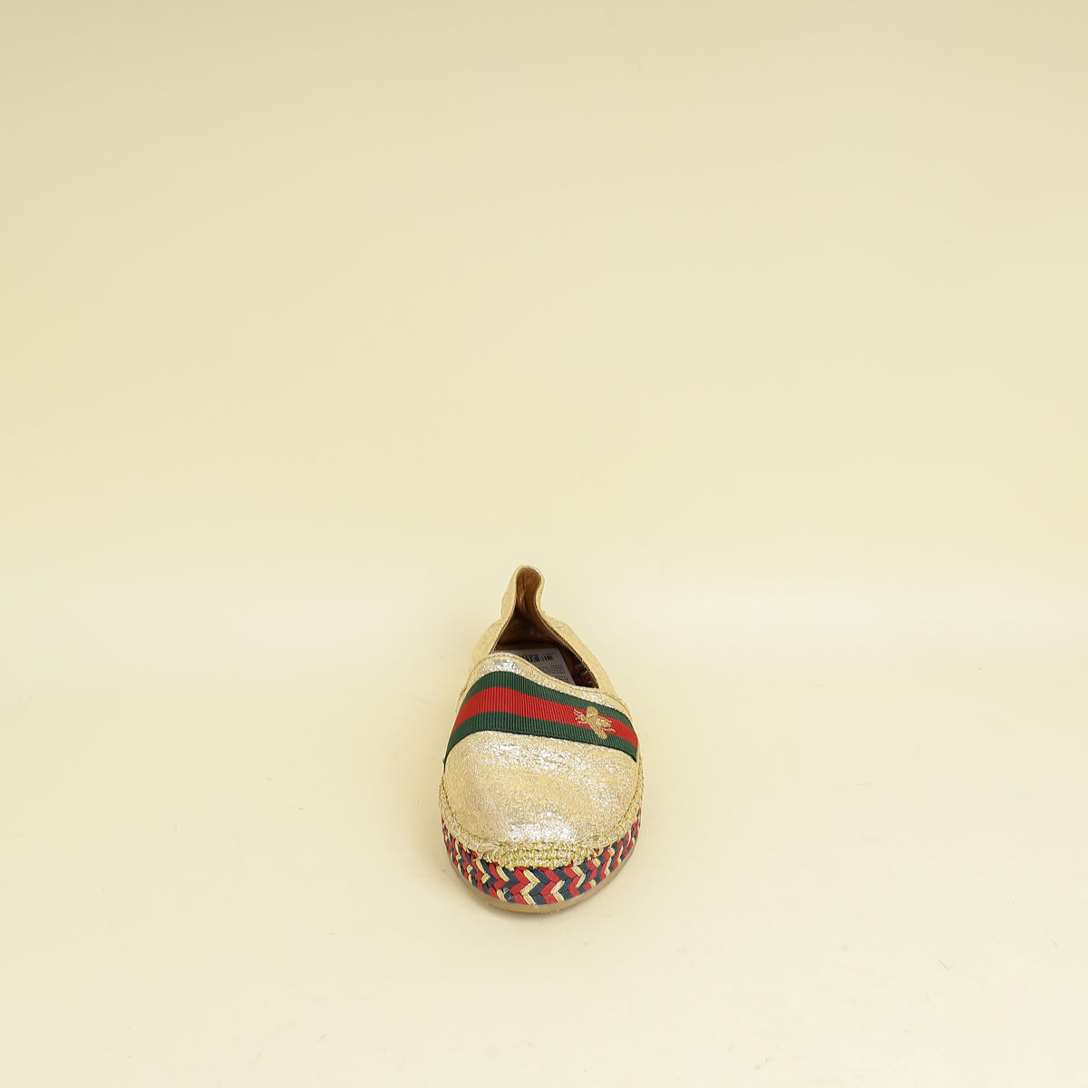 Gucci Metallic Gold Galassia Web Bee Embroidered Espadrilles 39