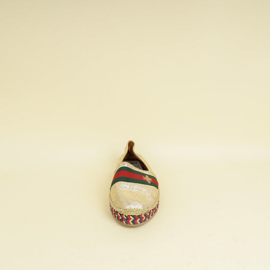 Gucci Metallic Gold Galassia Web Bee Embroidered Espadrilles 39