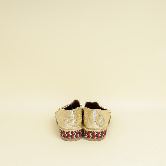 Gucci Metallic Gold Galassia Web Bee Embroidered Espadrilles 39