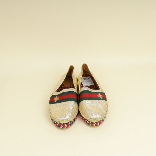 Gucci Metallic Gold Galassia Web Bee Embroidered Espadrilles 39