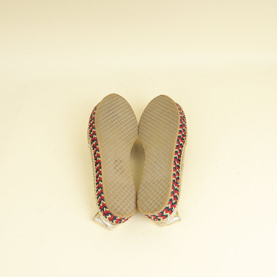 Gucci Metallic Gold Galassia Web Bee Embroidered Espadrilles 39