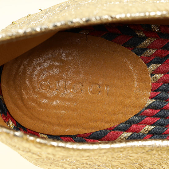 Gucci Metallic Gold Galassia Web Bee Embroidered Espadrilles 39