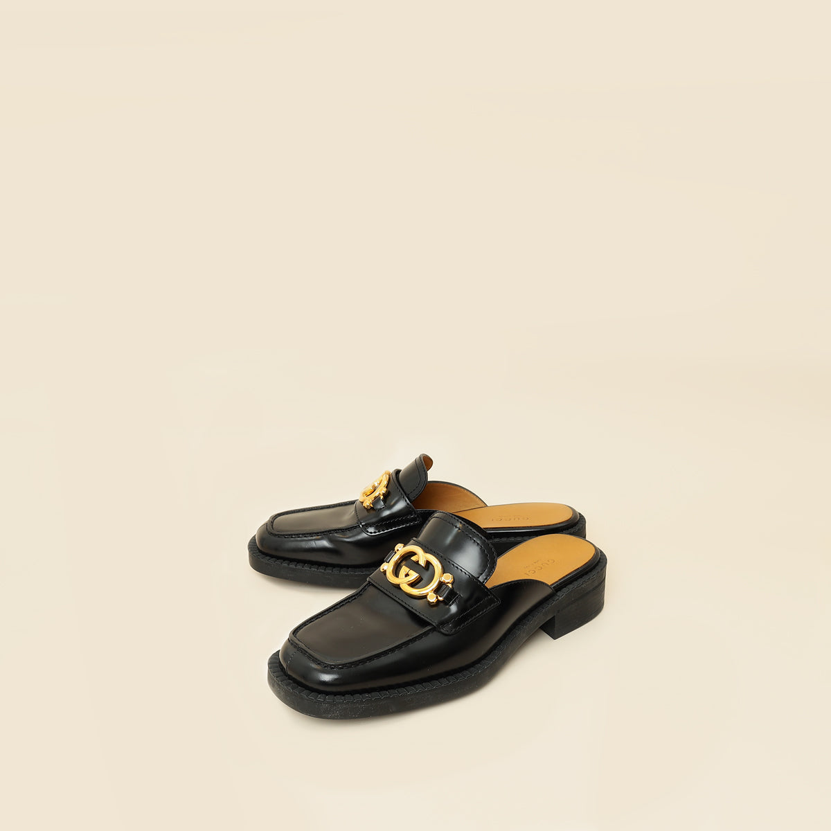 Gucci Black Interlocking G Leather Mules 39-Gucci-THE CLOSET