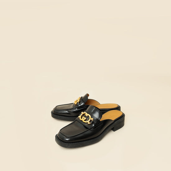 Gucci Black Interlocking G Leather Mules 39-Gucci-THE CLOSET