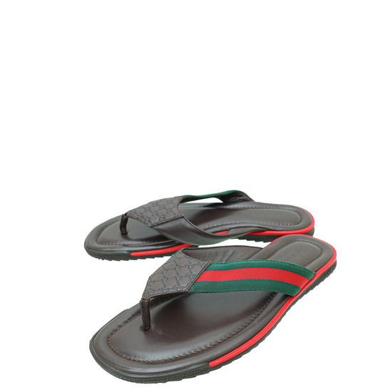 Gucci Brown GG Microguccissima Web Thong Flip Flop Sandal 7.5