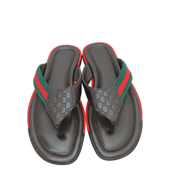 Gucci Brown GG Microguccissima Web Thong Flip Flop Sandal 7.5