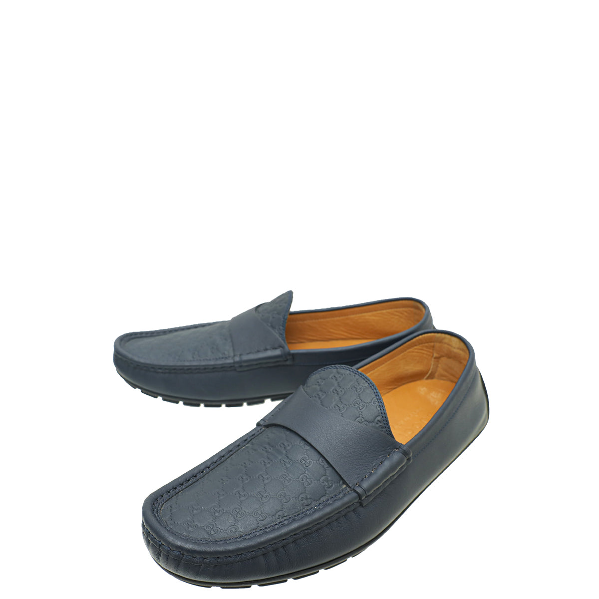 Gucci Navy Blue GG Microguccissima Men's Driver Loafers 7.5-Gucci-THE CLOSET
