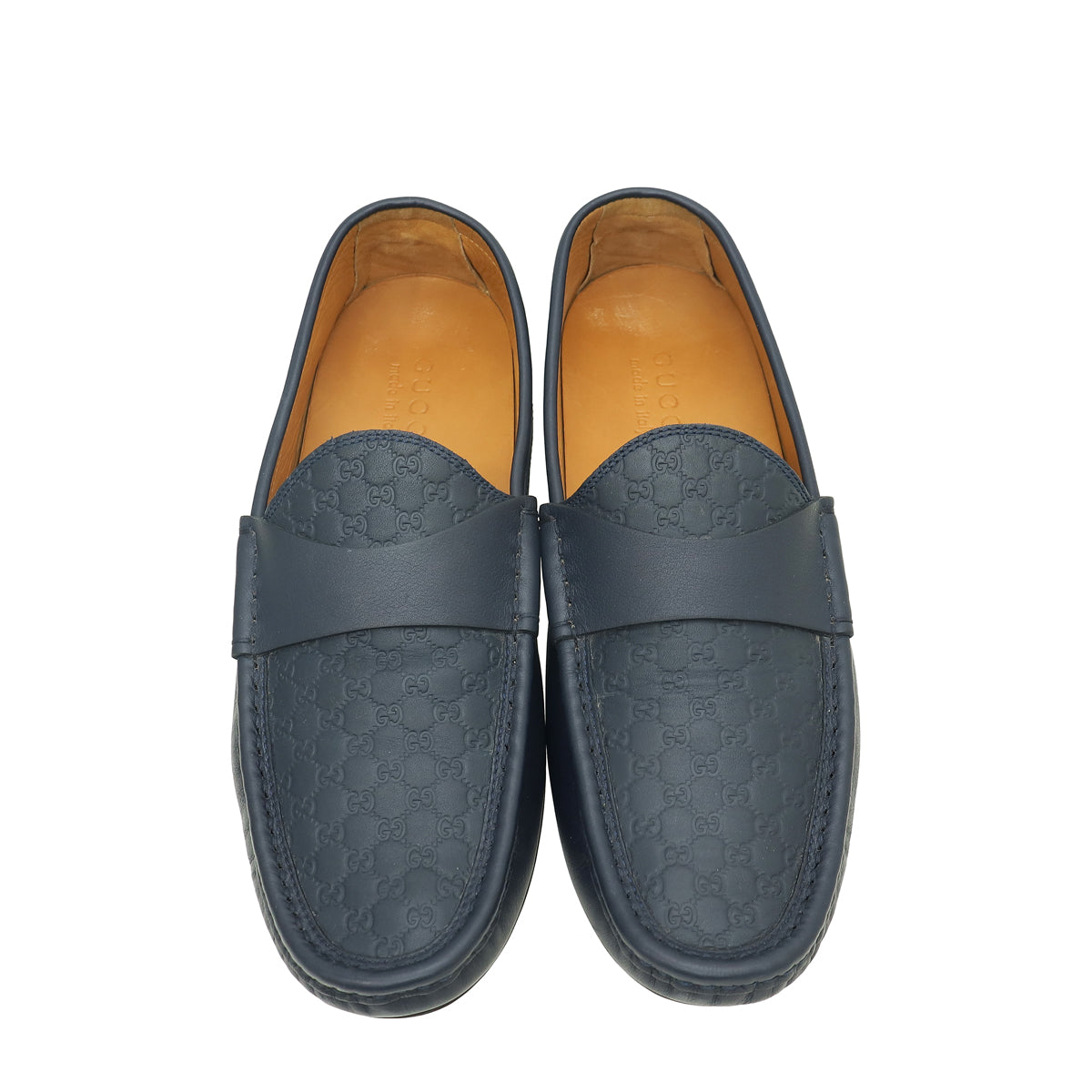 Gucci Navy Blue GG Microguccissima Men's Driver Loafers 7.5