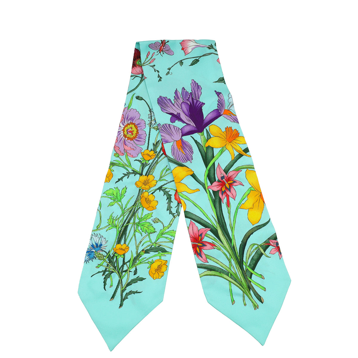 Gucci Green Multicolor Floral Print Silk Maxi Twilly-Gucci-THE CLOSET