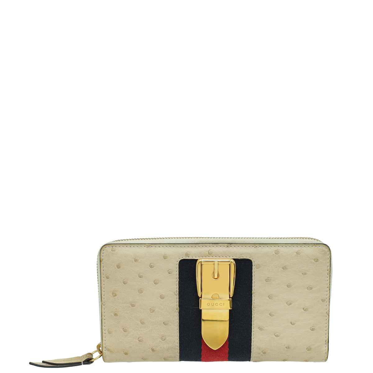 Gucci Beige Ostrich Sherry Line Sylvie Zip Around Wallet-Gucci-THE CLOSET