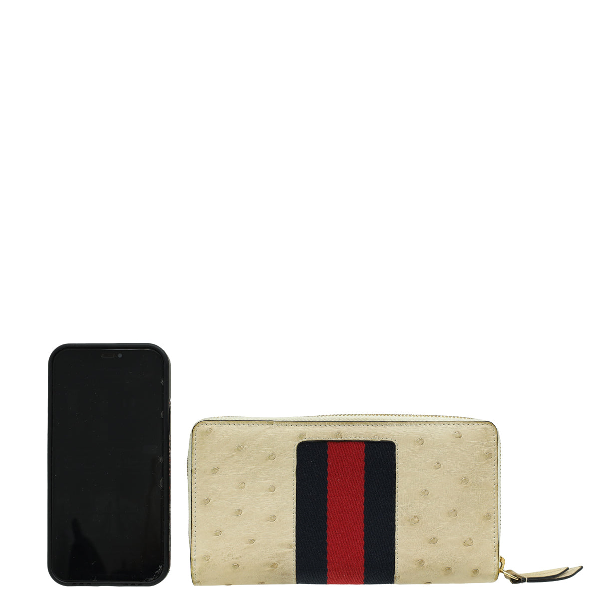 Gucci Beige Ostrich Sherry Line Sylvie Zip Around Wallet-Gucci-THE CLOSET