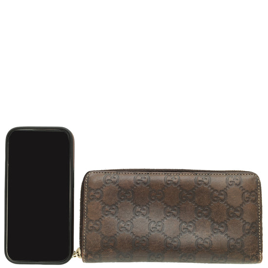 Gucci Brown Guccissima Long Zip Around Wallet