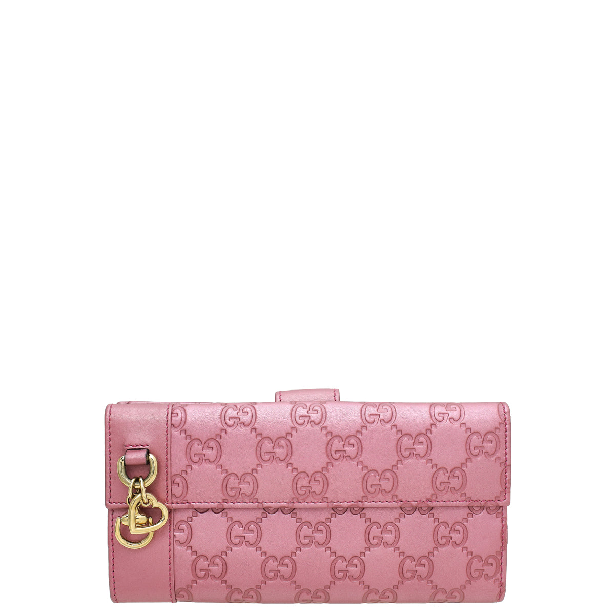 Gucci Metallic Pink Guccissima Heart Charm Continental Wallet