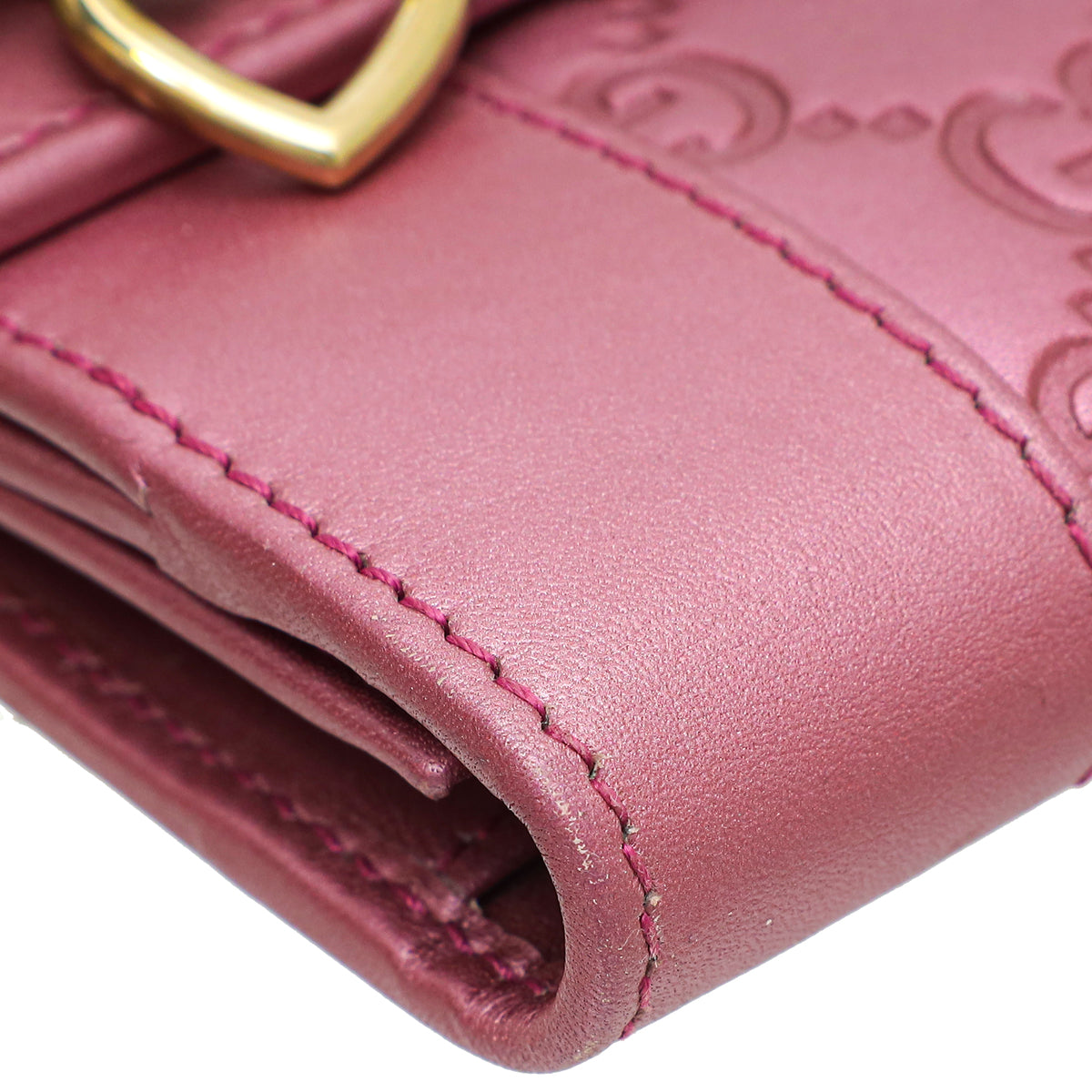 Gucci Metallic Pink Guccissima Heart Charm Continental Wallet