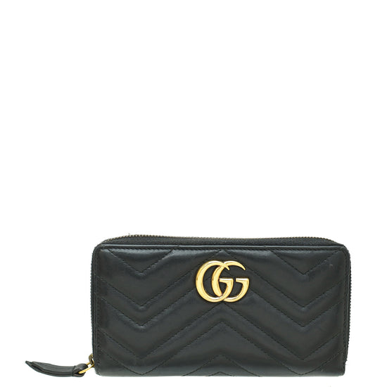 Gucci Black GG Marmont Zip Around Long Wallet