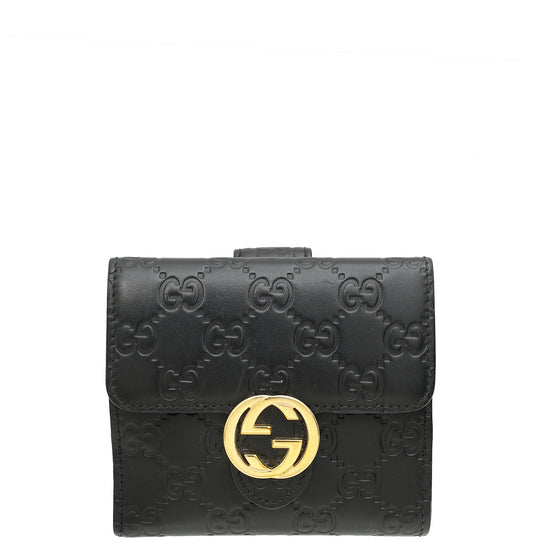 Gucci Black GG Guccissima Interlocking G French Wallet