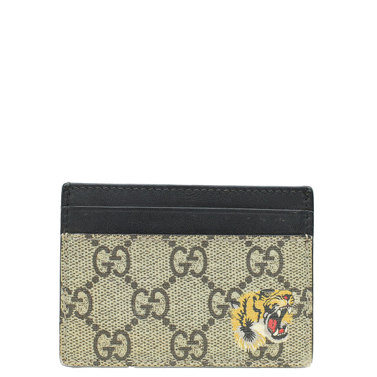 Gucci Bicolor GG Supreme Tiger Head Print Card Holder