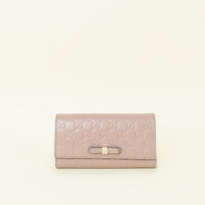 Gucci Baby Pink GG Guccissima Bow Continental Wallet