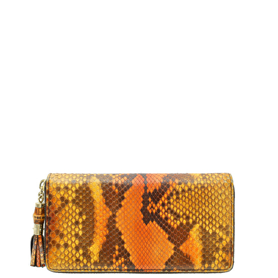 Gucci Multicolor Python Bamboo Tassel Zippy Wallet