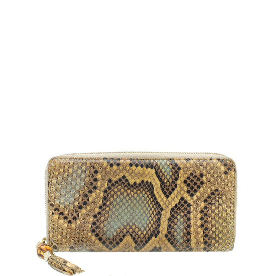Gucci Multicolor Python Bamboo Tassel Zipped Around Wallet