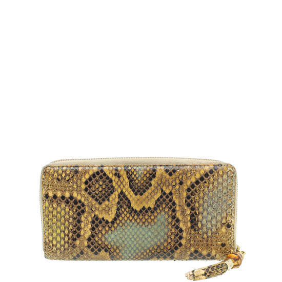 Gucci Multicolor Python Bamboo Tassel Zipped Around Wallet