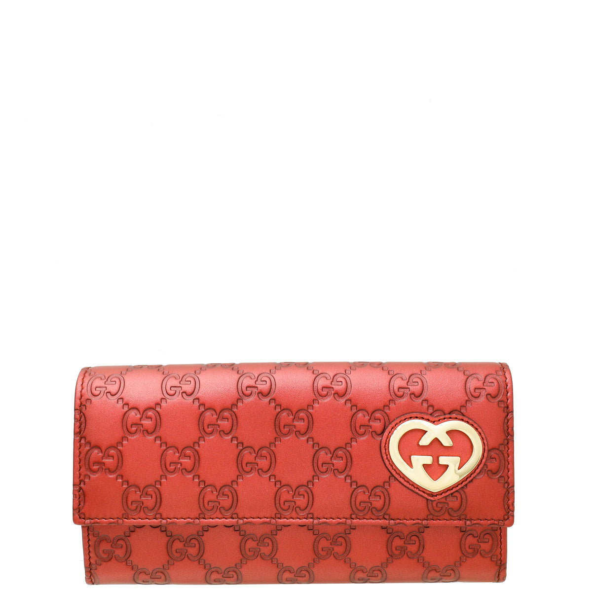 Gucci Maroon GG Guccissima Lovely Heart Continental Wallet