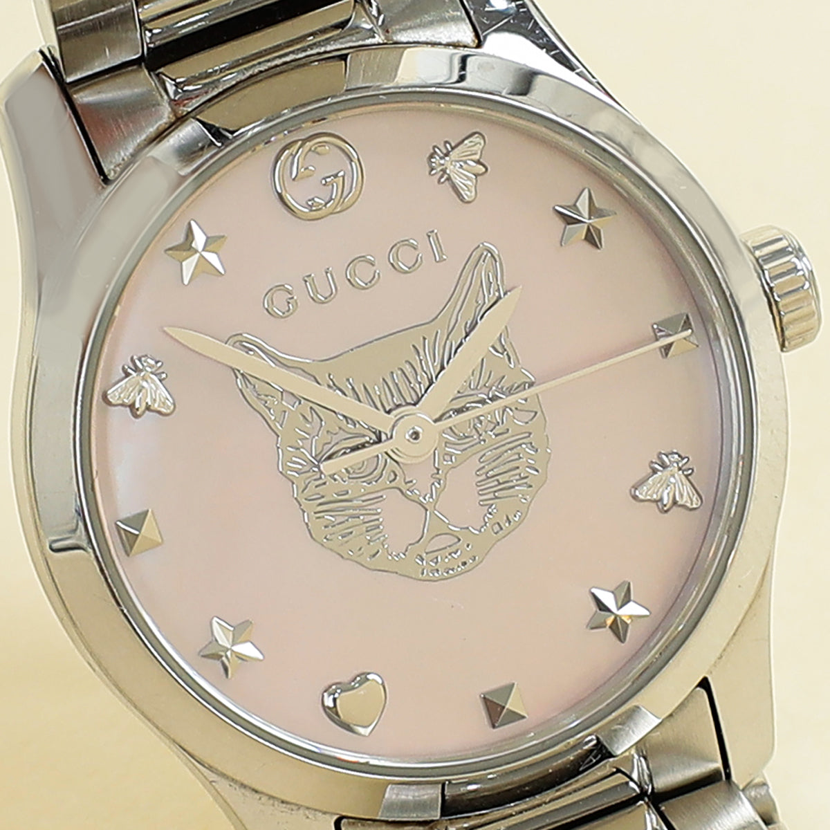 Gucci Stainless Steel G- Timeless 27 mm W/ Feline Head Motif Quartz Movement Watch