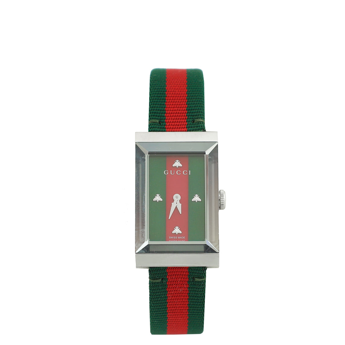 Gucci Stainless Steel G-Frame Bee Motif Green and Red Dial Quartz Watch