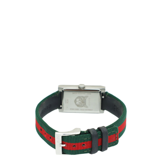 Gucci Stainless Steel G-Frame Bee Motif Green and Red Dial Quartz Watch