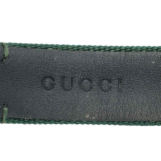 Gucci Stainless Steel G-Frame Bee Motif Green and Red Dial Quartz Watch