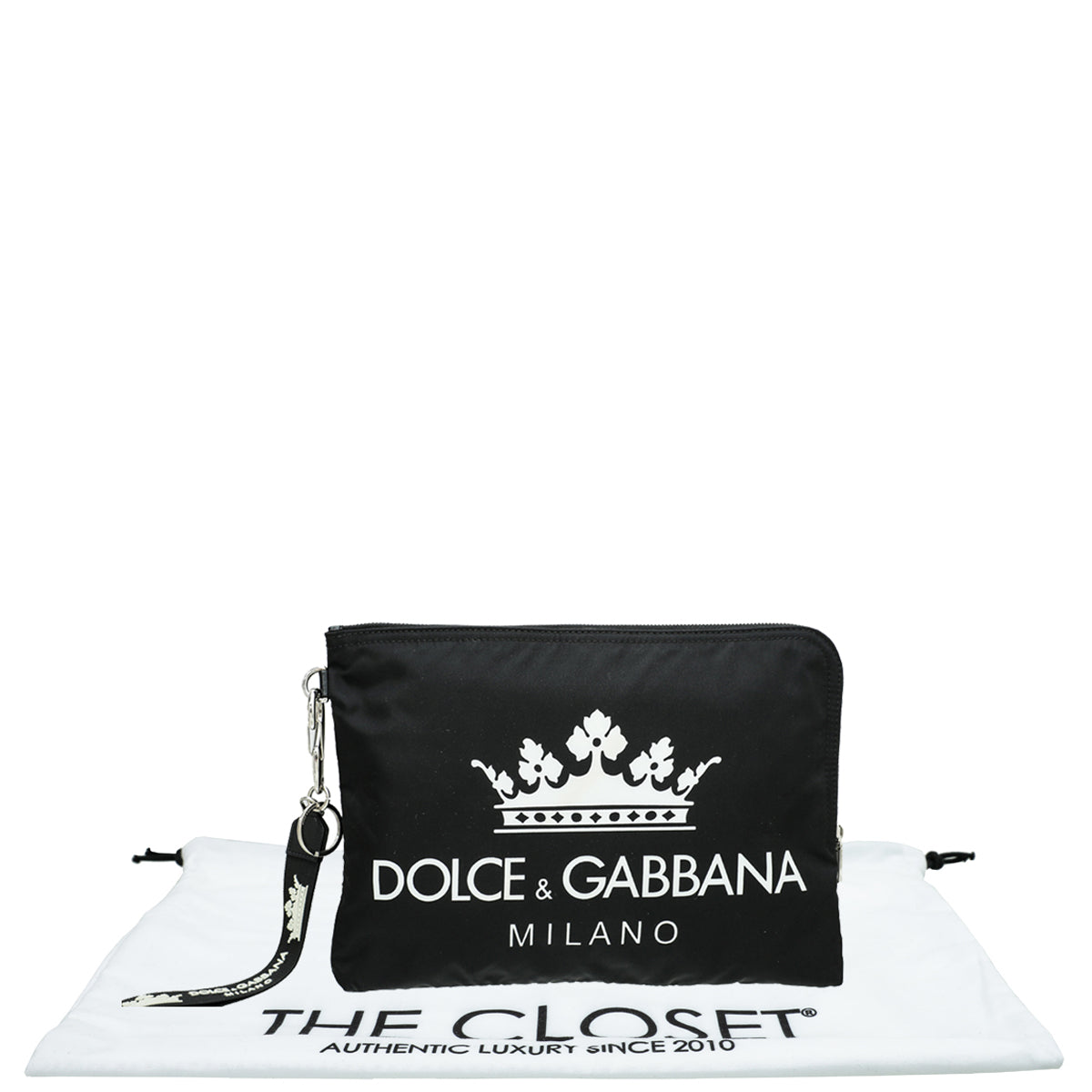 Dolce & Gabbana Black Nylon Logo Crown Print Pouch