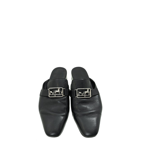 Hermes Noir Vincennes Mules 38