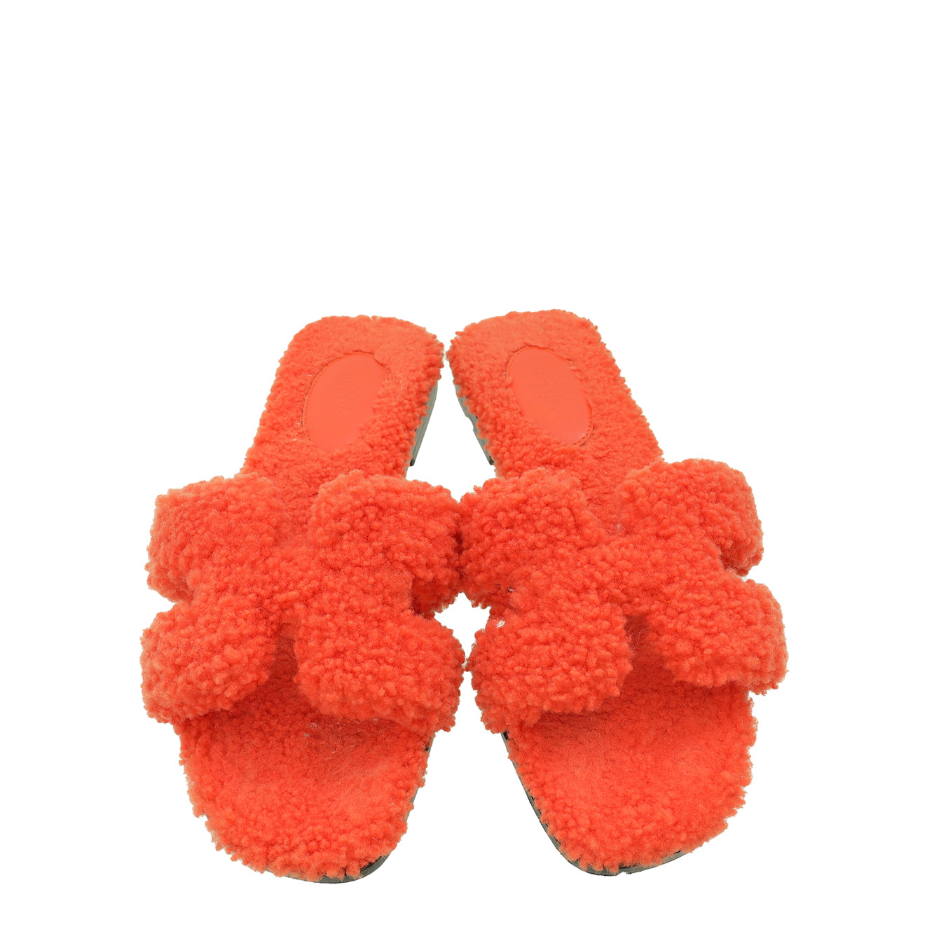 Hermes Orange Shearling Wool Oran Sandal 38