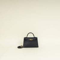 Hermes Noir Ostrich Mini Kelly Sellier 20 Bag