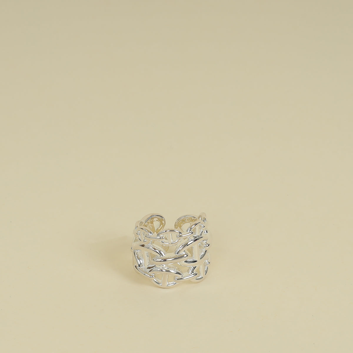 Hermes Silver Chaine D'ancre Enchainee Ring, Large Model 54