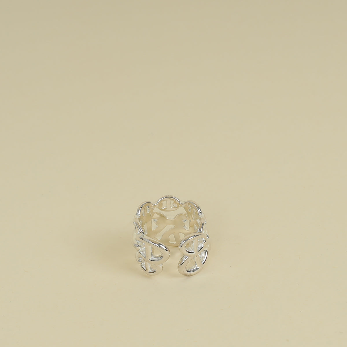 Hermes Silver Chaine D'ancre Enchainee Ring, Large Model 54