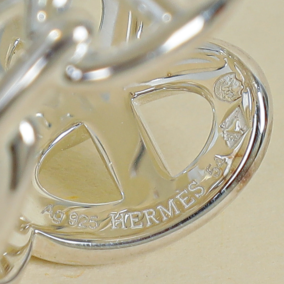 Hermes Silver Chaine D'ancre Enchainee Ring, Large Model 54