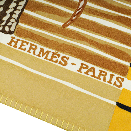 Hermes Beige Multicolor Virginie Jamin Selle Trophee Cashmere Blanket