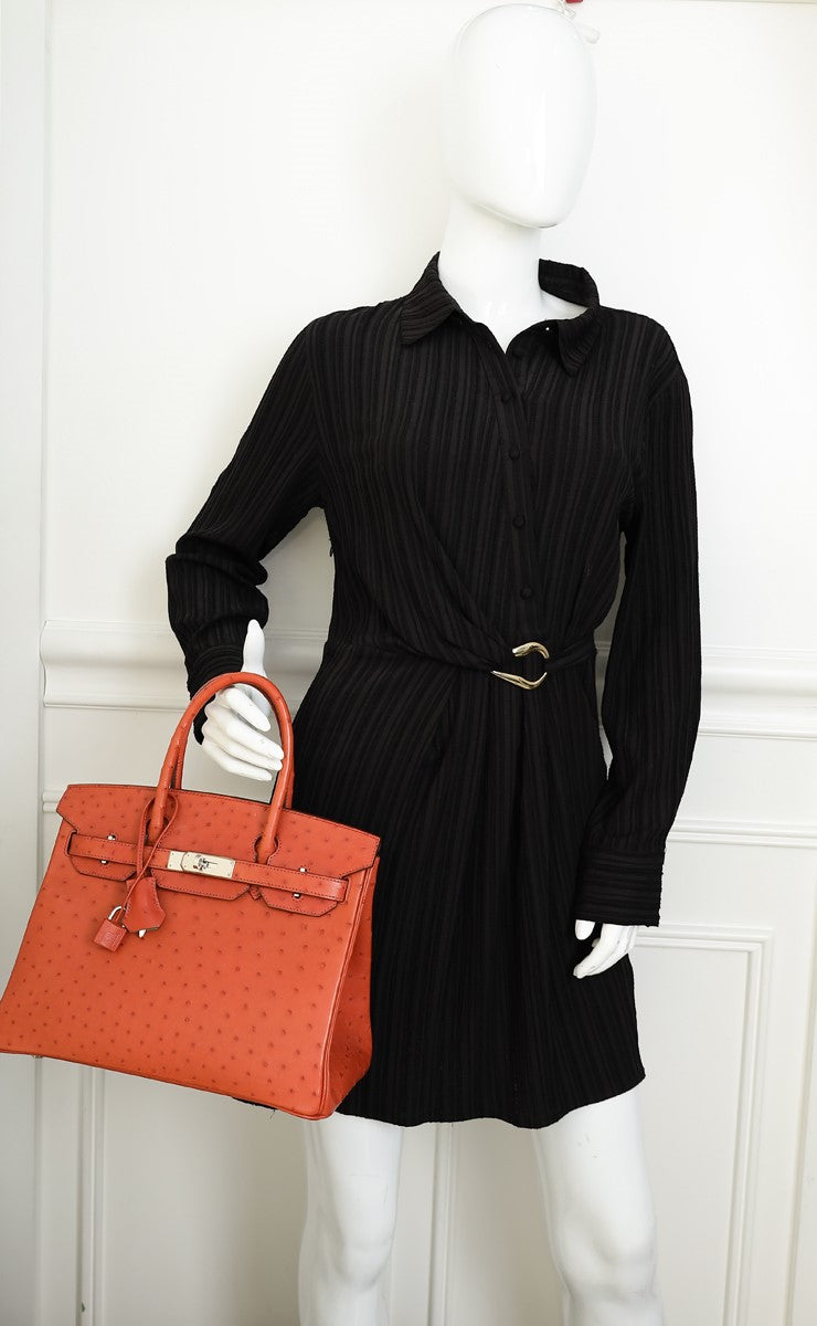 Hermes Cuivre Ostrich Retourne Horseshoe Birkin 30 Bag