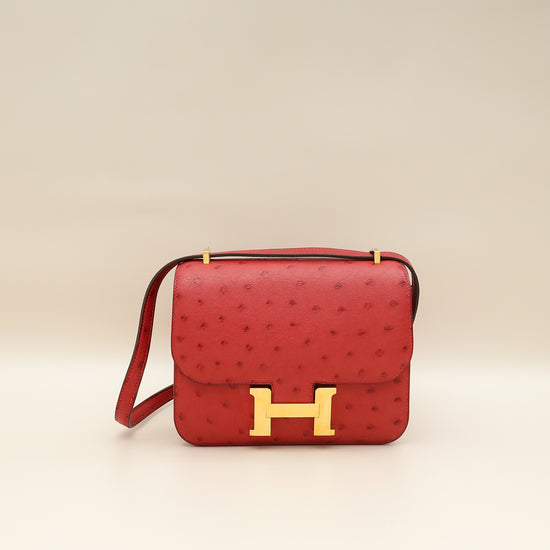 Hermes Rouge Vif Ostrich Constance 18 Bag