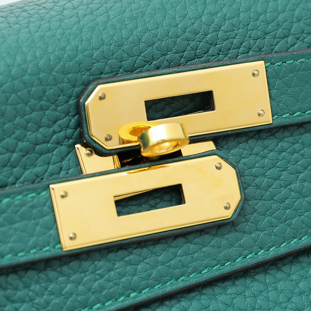 Hermes Kelly Green Malachite Clemence with Gold