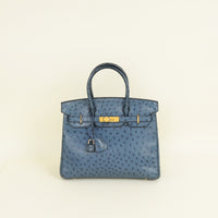 Hermes Mykonos Blue Ostrich Retourne Birkin 30 Bag