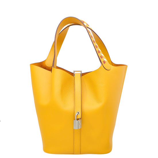 Hermes Picotin Lock Bag Tressage Epsom Leather Palladium Hardware In Yellow