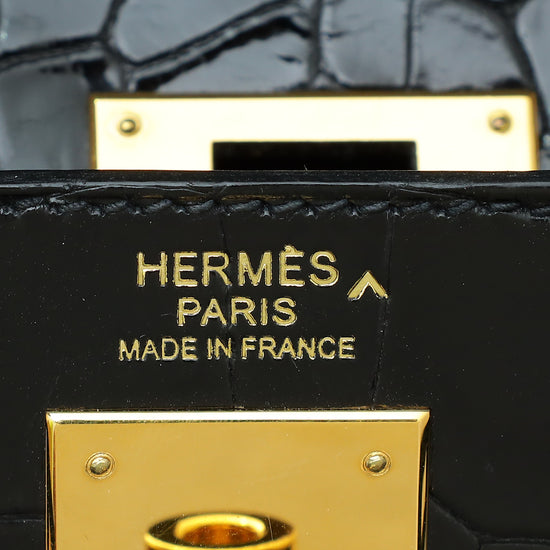 Hermes Noir Shiny Porosus Crocodile Sellier Kelly 32 Bag